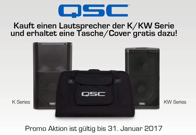 QSC Gratis Aktion bis 31. Januar 2017 – Kaufen Sie jetzt einen QSC Lautsprecher und erhalten Sie eine Tasche/Cover Gratis!